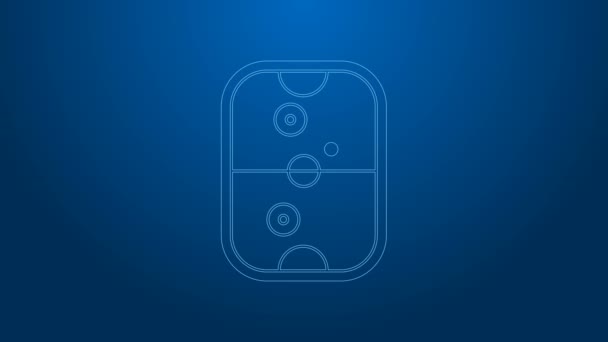 Línea blanca Icono de mesa de hockey de aire aislado sobre fondo azul. Animación gráfica de vídeo 4K — Vídeos de Stock