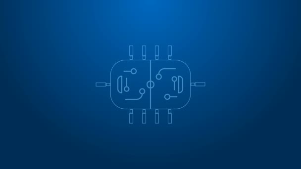Біла лінія піктограма хокейного столу ізольована на синьому фоні. 4K Відео рух графічна анімація — стокове відео