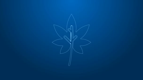 White line Leaf icon isolated on blue background. Leaves sign. Fresh natural product symbol. 4K Video motion graphic animation — Stock Video