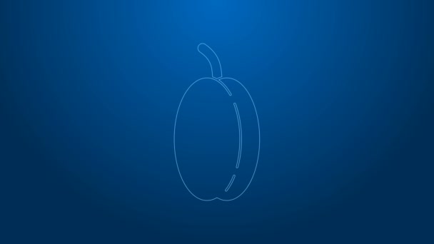 Línea blanca Icono de fruta de ciruela aislado sobre fondo azul. Animación gráfica de vídeo 4K — Vídeos de Stock