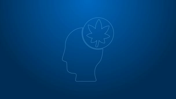 Біла лінія Людська голова з іконою листя ізольована на синьому фоні. 4K Відео рух графічна анімація — стокове відео