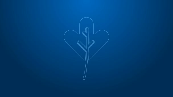 White line Leaf icon isolated on blue background. Leaves sign. Fresh natural product symbol. 4K Video motion graphic animation — Stock Video