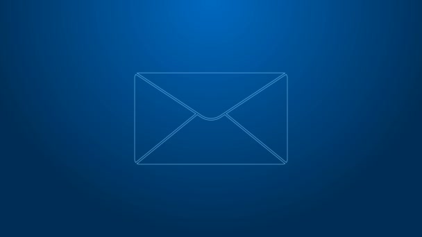Witte lijn Envelop pictogram geïsoleerd op blauwe achtergrond. E-mailbericht letter symbool. 4K Video motion grafische animatie — Stockvideo
