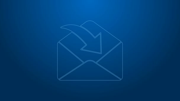 Ligne blanche Icône d'enveloppe isolée sur fond bleu. Concept de message reçu. Nouveau, e-mail entrant, sms. Service de livraison de courrier. Animation graphique de mouvement vidéo 4K — Video