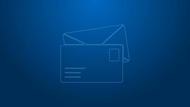 Weiße Linie Umschlag-Symbol isoliert auf blauem Hintergrund. E-Mail-Nachricht Brief Symbol. 4K Video Motion Grafik Animation — Stockvideo