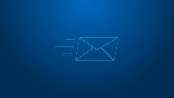 Witte lijn Express envelop pictogram geïsoleerd op blauwe achtergrond. E-mailbericht letter symbool. 4K Video motion grafische animatie — Stockvideo
