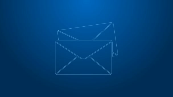 白线信封图标孤立在蓝色背景.电子邮件信件符号。4K视频运动图形动画 — 图库视频影像