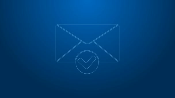 Witte lijn Envelop en vinkje pictogram geïsoleerd op blauwe achtergrond. Succesvolle e-mail levering, e-mail levering bevestiging. 4K Video motion grafische animatie — Stockvideo