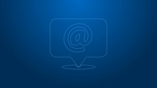 Línea blanca Correo y correo electrónico en el icono de la burbuja del habla aislado sobre fondo azul. Envolvente símbolo e-mail. Señal de correo electrónico. Animación gráfica de vídeo 4K — Vídeos de Stock