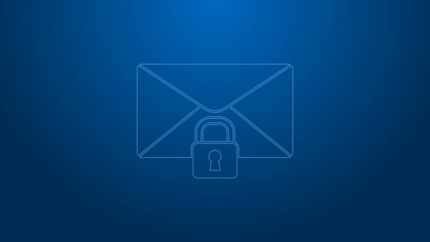 Biała linia Ikona blokady wiadomości e-mail odizolowana na niebieskim tle. Koperta z kłódką. Prywatność, bezpieczeństwo, bezpieczeństwo, ochrona, prywatność. 4K Animacja graficzna ruchu wideo — Wideo stockowe
