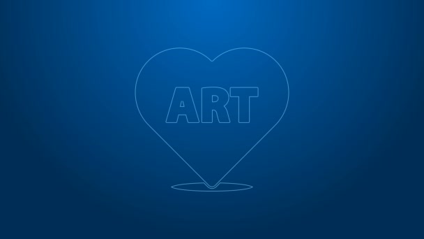 Línea blanca Corazón con icono de arte de texto aislado sobre fondo azul. Animación gráfica de vídeo 4K — Vídeos de Stock