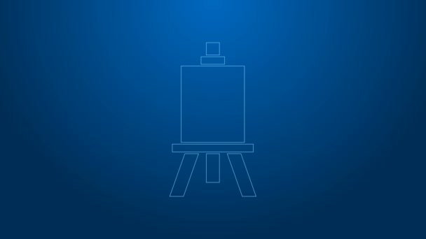 Línea blanca Caballete de madera o icono de tablas de arte de pintura aislado sobre fondo azul. Animación gráfica de vídeo 4K — Vídeo de stock