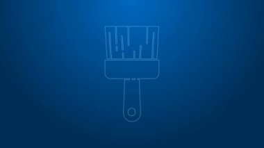 Mavi arkaplanda beyaz çizgi boya fırçası simgesi izole edildi. 4K Video hareketli grafik canlandırması