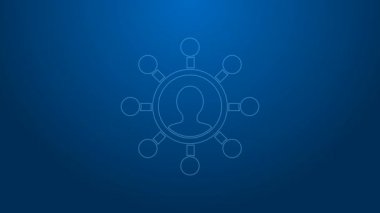 Beyaz hat İş Ağı ve iletişim ikonu mavi arkaplanda izole edildi. Güçlü ağ pazarlama, nüfuz ve liderlik. 4K Video hareketli grafik canlandırması