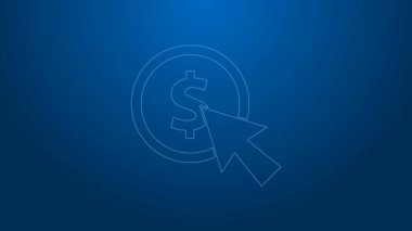 Mavi arkaplanda beyaz çizgi imleci ve sikke simgesi izole edildi. Dolar ya da USD sembolü. Nakit bankacılık tabelası. 4K Video hareketli grafik canlandırması