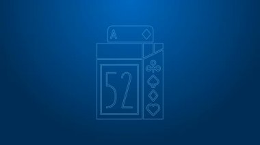 Mavi arkaplanda beyaz çizgi iskambil kağıdı simgesi izole edildi. Kumarhane kumarı. 4K Video hareketli grafik canlandırması