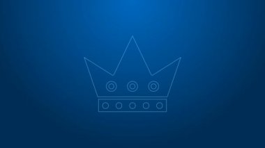 Beyaz çizgi kralı, mavi arka planda izole edilmiş kart simgesi oynuyor. Kumarhane kumarı. 4K Video hareketli grafik canlandırması