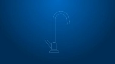 Beyaz çizgi su musluğu simgesi mavi arkaplanda izole edildi. 4K Video hareketli grafik canlandırması