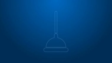 Boru temizleme ikonu için ahşap saplı beyaz çizgili kauçuk pompa mavi arka planda izole edilmiş. Tuvalet pompası. 4K Video hareketli grafik canlandırması