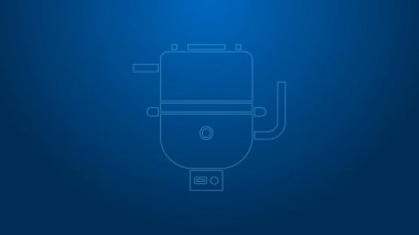 Isıtma su ikonu için beyaz hat elektrikli kazan mavi arka planda izole edildi. 4K Video hareketli grafik canlandırması