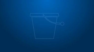 Mavi arkaplanda beyaz çizgi Bucket simgesi izole edildi. 4K Video hareketli grafik canlandırması