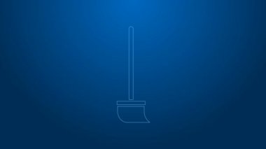 Beyaz çizgi paspas simgesi mavi arkaplanda izole edildi. Temizlik hizmeti konsepti. 4K Video hareketli grafik canlandırması