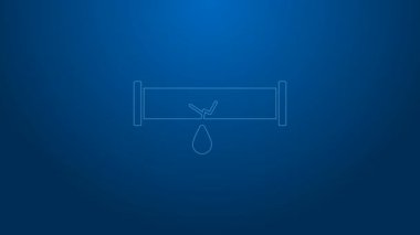 Mavi arka planda su ikonu sızıntısı olan beyaz çizgili kırık metal boru. 4K Video hareketli grafik canlandırması