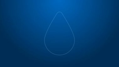 Beyaz çizgi Su bırakma simgesi mavi arkaplanda izole edildi. 4K Video hareketli grafik canlandırması