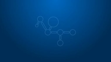 Beyaz çizgi Kenevir molekül ikonu mavi arkaplanda izole edildi. Cannabidiol moleküler yapıları, THC ve CBD formülü. Marihuana ya da esrar. 4K Video hareketli grafik canlandırması