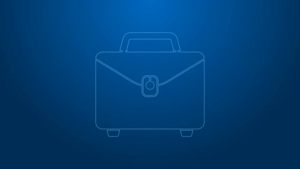 Witte lijn Briefcase icoon geïsoleerd op blauwe achtergrond. Zakelijk dossier. Zakelijke portefeuille. 4K Video motion grafische animatie — Stockvideo