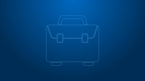 Witte lijn Briefcase icoon geïsoleerd op blauwe achtergrond. Zakelijk dossier. Zakelijke portefeuille. 4K Video motion grafische animatie — Stockvideo