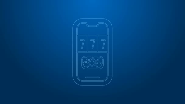 Bílá čára Kasino poker pozvánka ikona izolované na modrém pozadí. Karta kasina. Grafická animace pohybu videa 4K — Stock video
