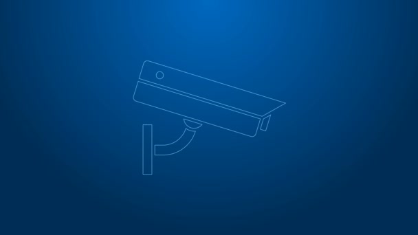 White line Security camera icon isolated on blue background. 4K Video motion graphic animation — Stock Video