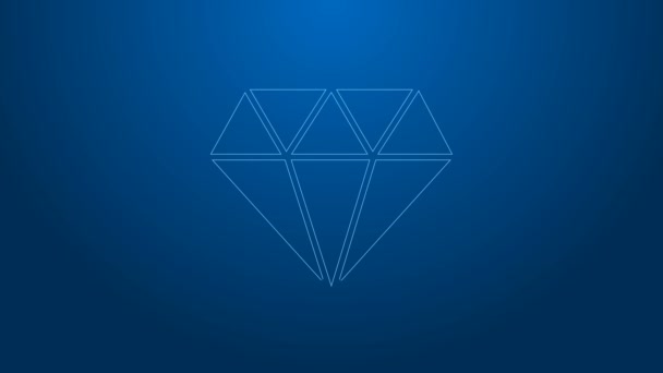 Bílá čára Diamant ikona izolované na modrém pozadí. Symbol šperků. Drahokam. Grafická animace pohybu videa 4K — Stock video