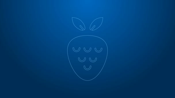 Fehér vonal Kaszinó nyerőgép eper szimbólum ikon elszigetelt kék háttérrel. Szerencsejáték. 4K Videó mozgás grafikus animáció — Stock videók