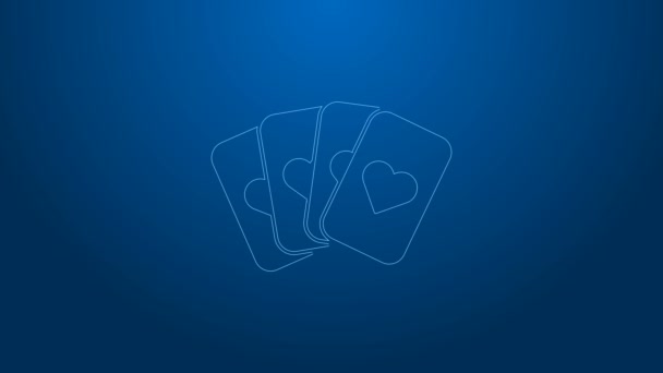 Biała linia Deck gry ikona kart izolowane na niebieskim tle. Hazard w kasynie. 4K Animacja graficzna ruchu wideo — Wideo stockowe