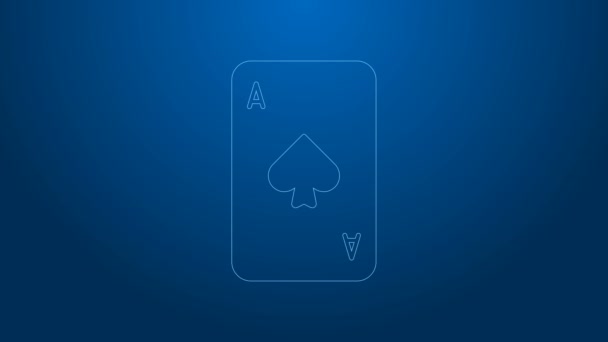 Linea bianca Carta da gioco con l'icona simbolo picche isolato su sfondo blu. Gioco d'azzardo. Animazione grafica 4K Video motion — Video Stock