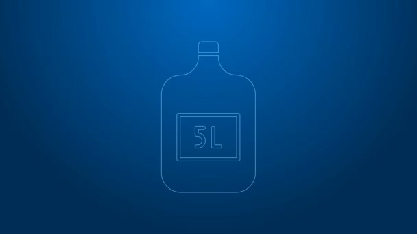 Bílá čára Velká láhev s ikonou čisté vody izolované na modrém pozadí. Plastová nádoba na chladič. Grafická animace pohybu videa 4K — Stock video