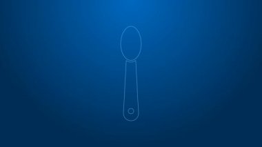 Mavi arka planda izole edilmiş bir kaşık ikonunda beyaz çizgi eroin. Uyuşturucu bağımlılığı ve uyuşturucu bağımlılığı kavramı. Bağımlı yaşam tarzı. 4K Video hareketli grafik canlandırması