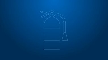 Beyaz çizgi yangın söndürme ikonu mavi arka planda izole edildi. 4K Video hareketli grafik canlandırması
