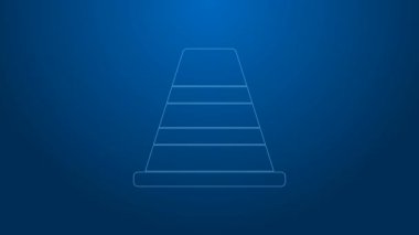 Mavi arka planda beyaz çizgi trafik konisi simgesi izole edildi. 4K Video hareketli grafik canlandırması