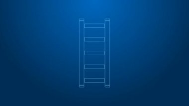 Beyaz çizgi yangın merdiveni ikonu mavi arkaplanda izole edildi. Pompier merdiveni. İtfaiyeciler merdiveni sırıkla tırmanır. 4K Video hareketli grafik canlandırması