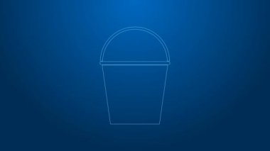 Beyaz çizgi Ateş Kovası simgesi mavi arkaplanda izole edildi. Metal kova boş ya da ateşle savaşmak için su var. 4K Video hareketli grafik canlandırması