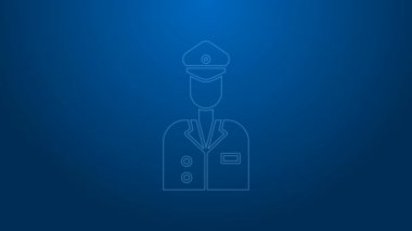 Beyaz çizgi Pilot simgesi mavi arkaplanda izole edildi. 4K Video hareketli grafik canlandırması