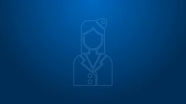 Beyaz çizgi hostes simgesi mavi arkaplanda izole edildi. 4K Video hareketli grafik canlandırması