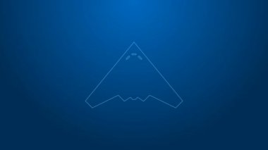 Mavi arka planda beyaz çizgi Jet savaş ikonu izole edildi. Askeri uçak. 4K Video hareketli grafik canlandırması