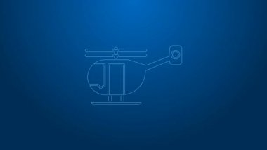 Mavi arka planda beyaz çizgili helikopter hava aracı ikonu izole edildi. 4K Video hareketli grafik canlandırması