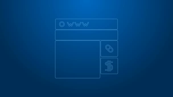 Белая линия Покупка наркотиков в Интернете иконка выделена на синем фоне. Символ онлайн-покупки. Видеографическая анимация 4K — стоковое видео