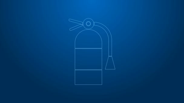 White line Fire extinguisher icon isolated on blue background. 4K Video motion graphic animation — Stock Video