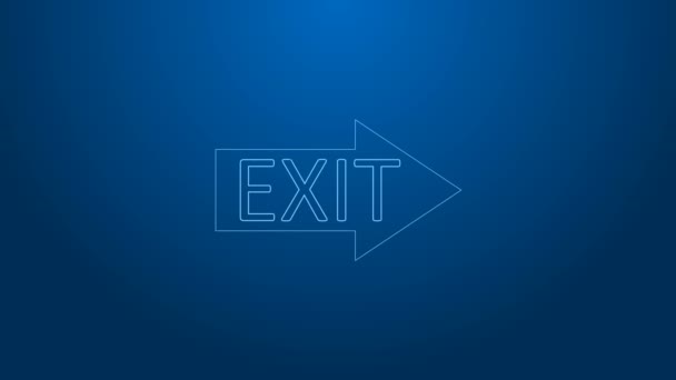 White line Fire exit icon isolated on blue background. Fire emergency icon. 4K Video motion graphic animation — Stock Video